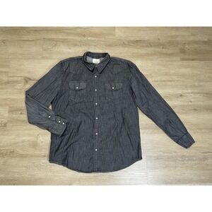 Mutual Weave Shirt Mens Sz Large Gray Chambray Button Down Long Sleeve Workwear